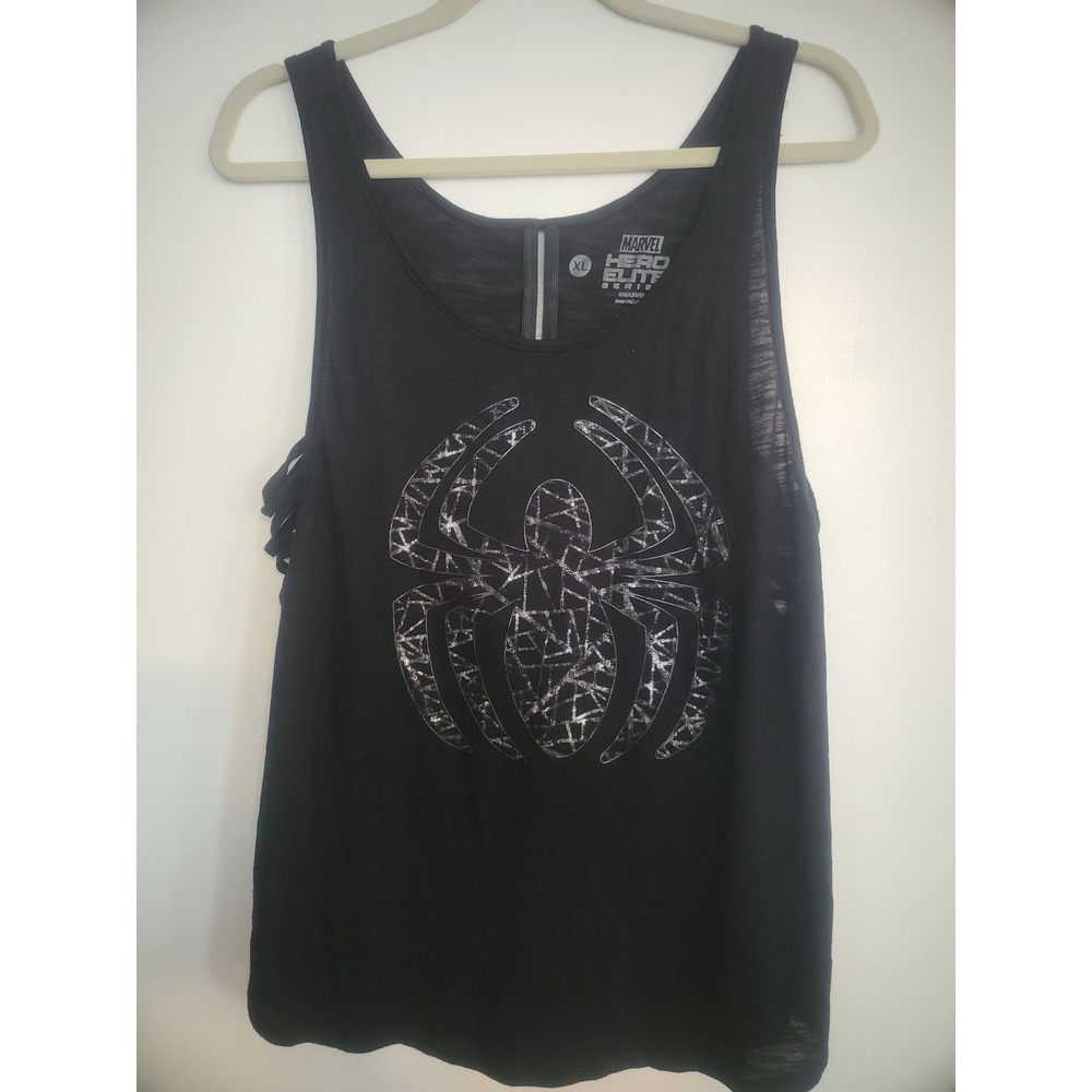 Marvel Hero Elite Series Spider-Man Tank Top Black Silver Graphic Strappy XL